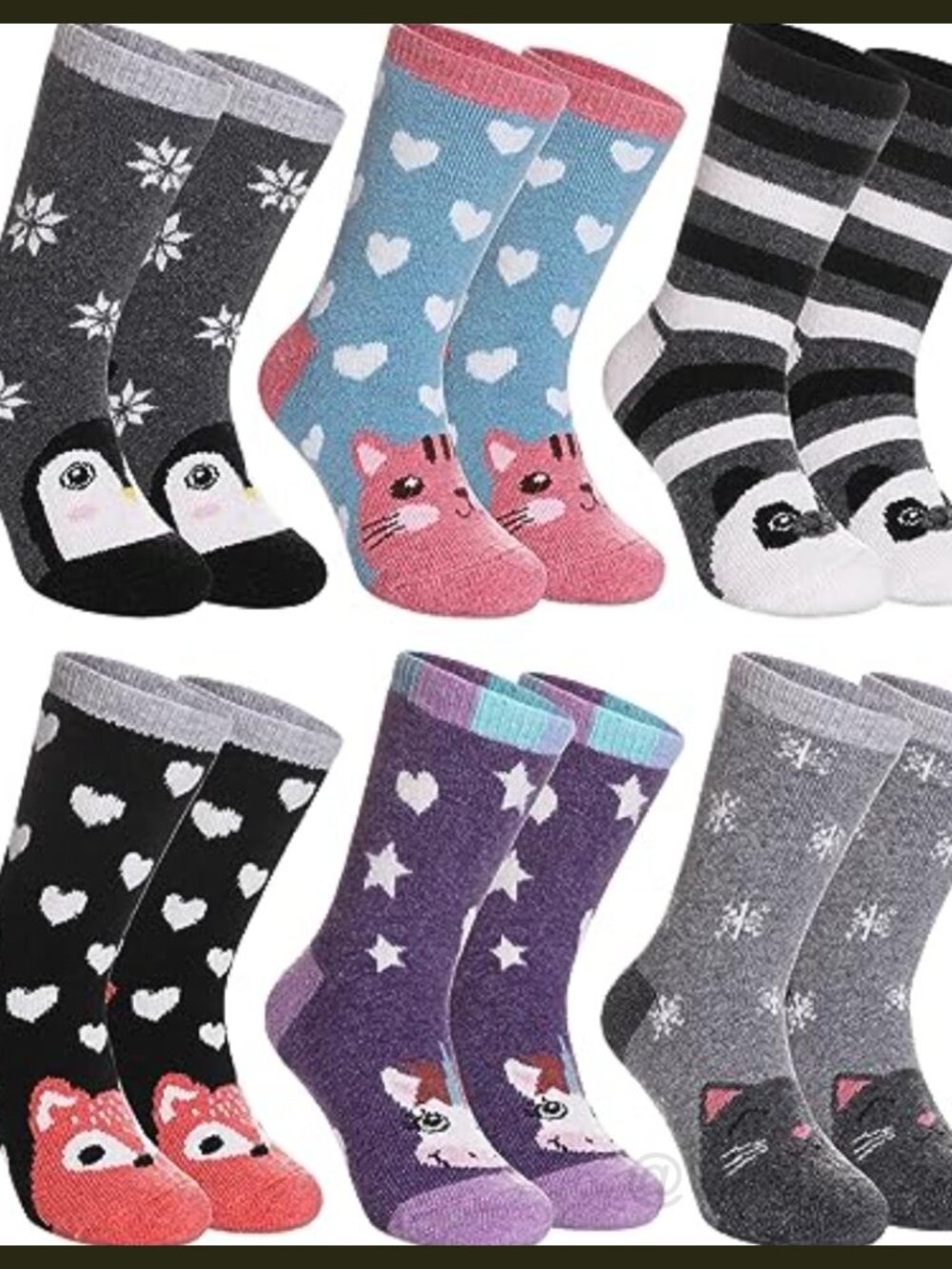 Kids Merino Wool Hiking Socks 6 Pairs Toddler Boys Girls Thermal Crew